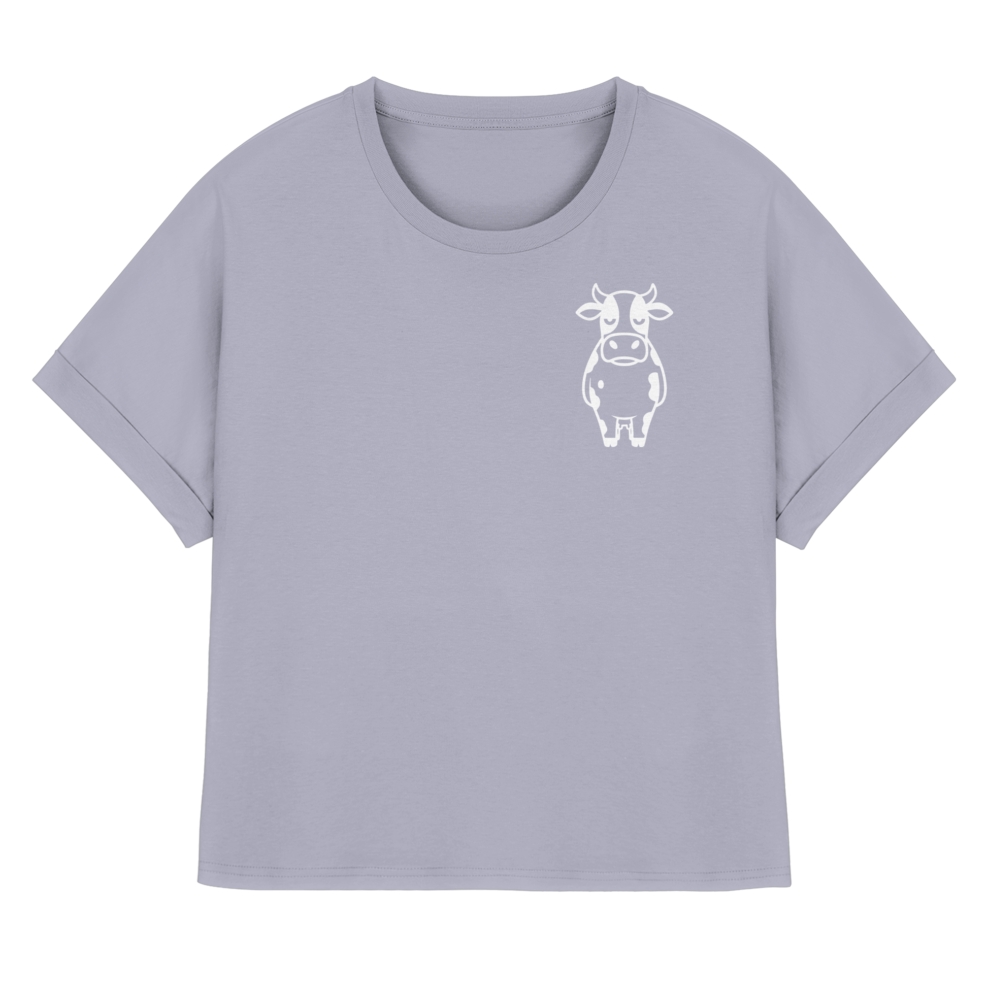 Angry Cow Statement-Print – Serene Blue Rolled Sleeves Tee | GÖRL Bio-Baumwolle, DTF-Druck in DE