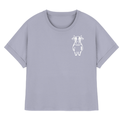 Angry Cow Statement-Print – Serene Blue Rolled Sleeves Tee | GÖRL Bio-Baumwolle, DTF-Druck in DE