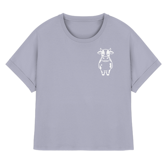 Angry Cow Statement-Print – Serene Blue Rolled Sleeves Tee | GÖRL Bio-Baumwolle, DTF-Druck in DE