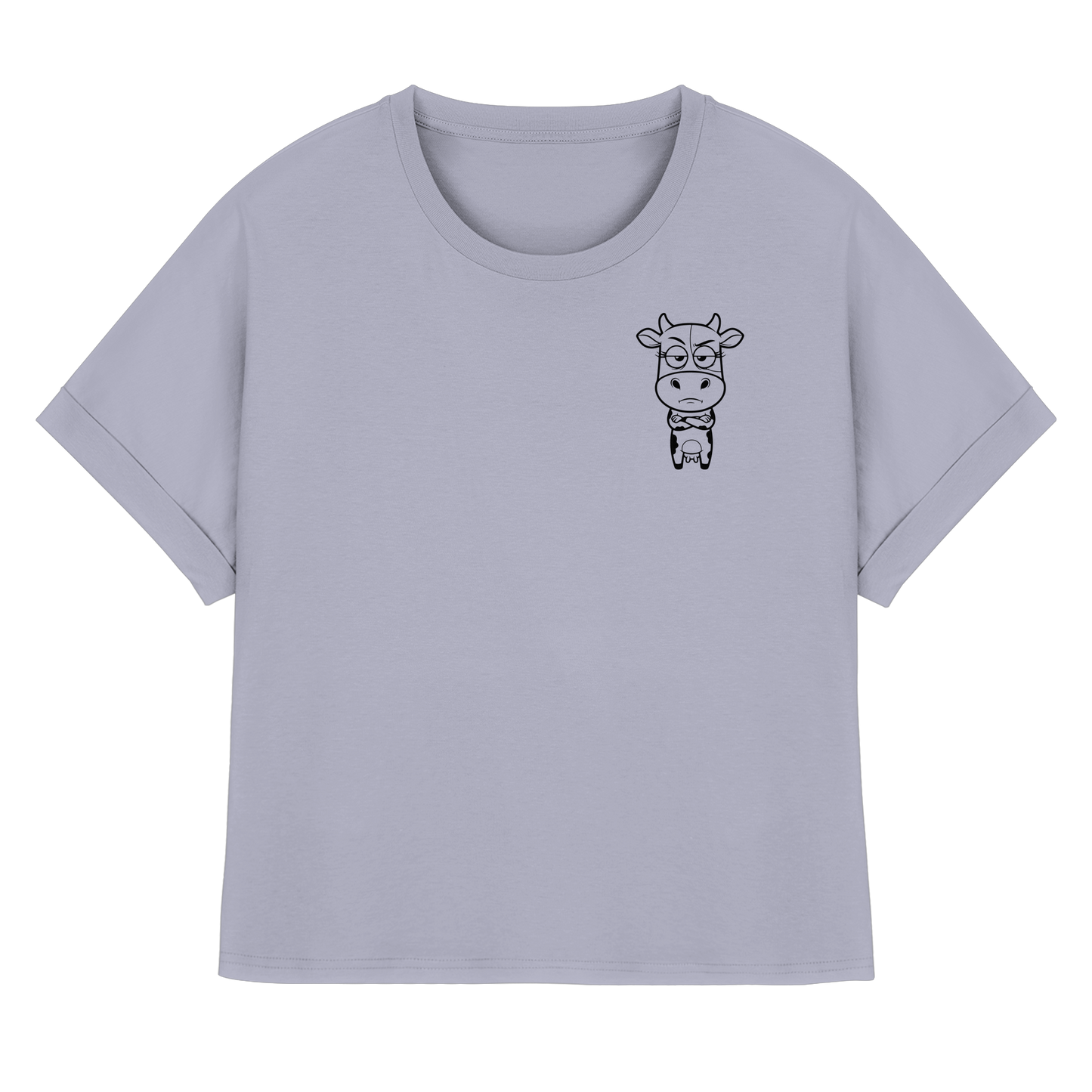 Annoyed Cow Statement-Print – Serene Blue Rolled Sleeves Tee | GÖRL Bio-Baumwolle, DTF-Druck in DE