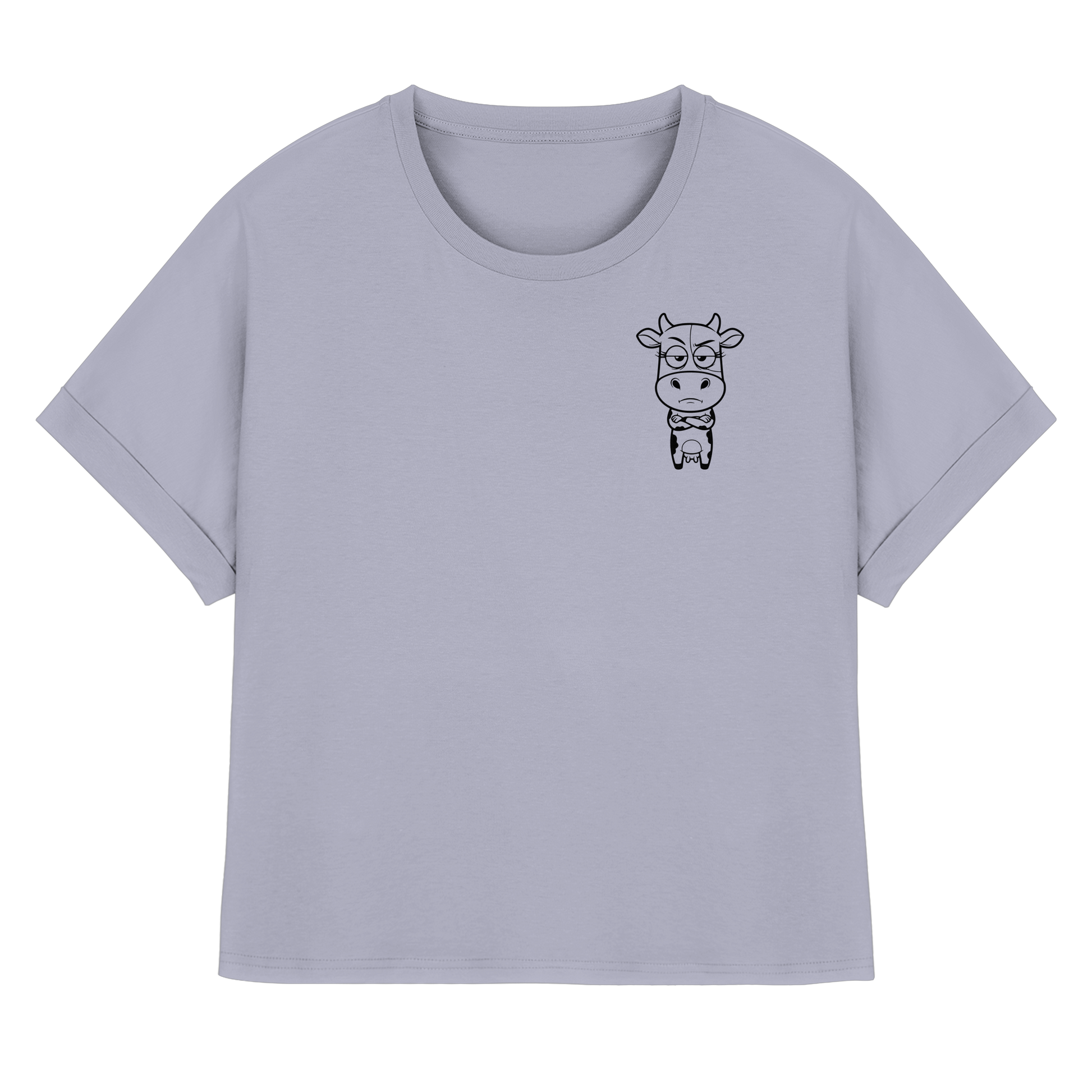 Annoyed Cow Statement-Print – Serene Blue Rolled Sleeves Tee | GÖRL Bio-Baumwolle, DTF-Druck in DE