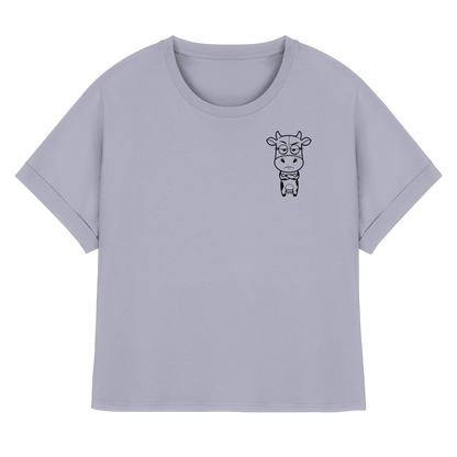 Annoyed Cow Statement-Print – Serene Blue Rolled Sleeves Tee | GÖRL Bio-Baumwolle, DTF-Druck in DE