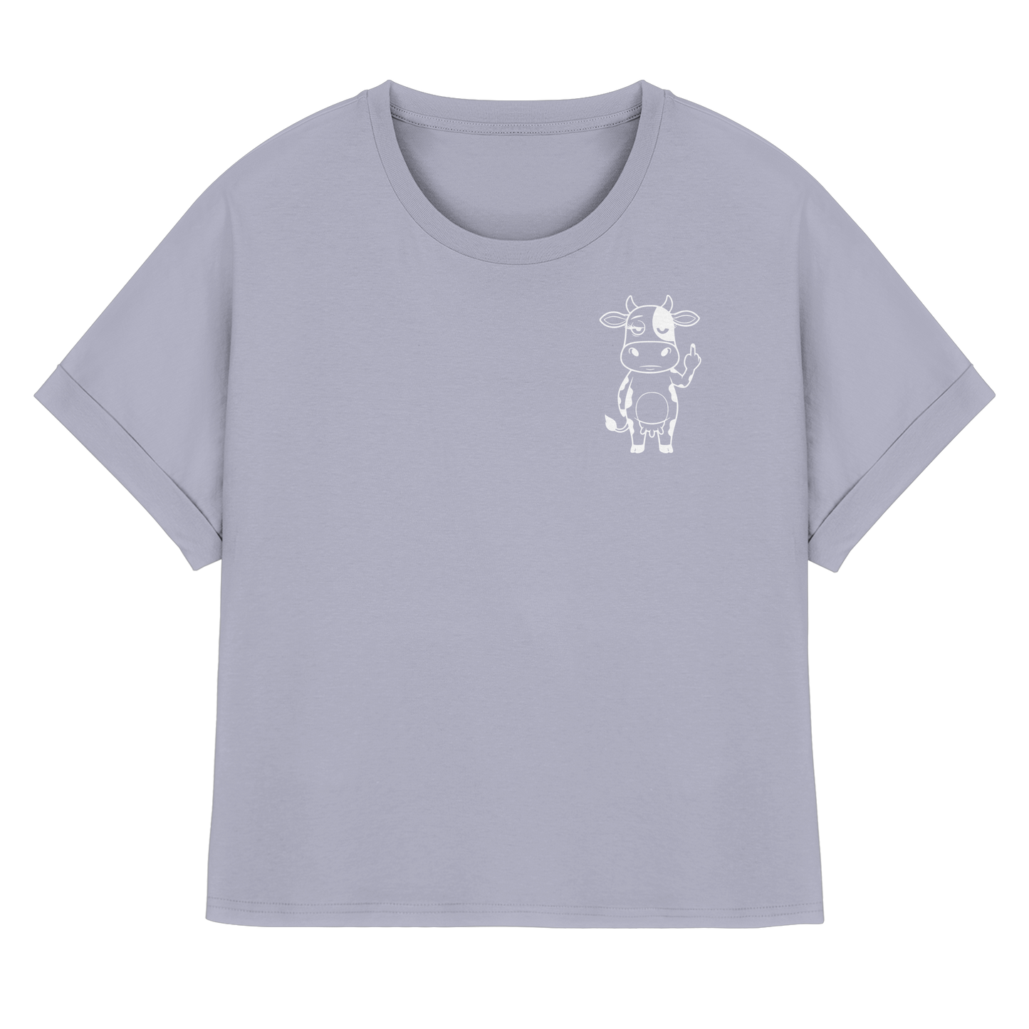 Finger Cow Statement-Print – Serene Blue Rolled Sleeves Tee | GÖRL Bio-Baumwolle, DTF-Druck in DE