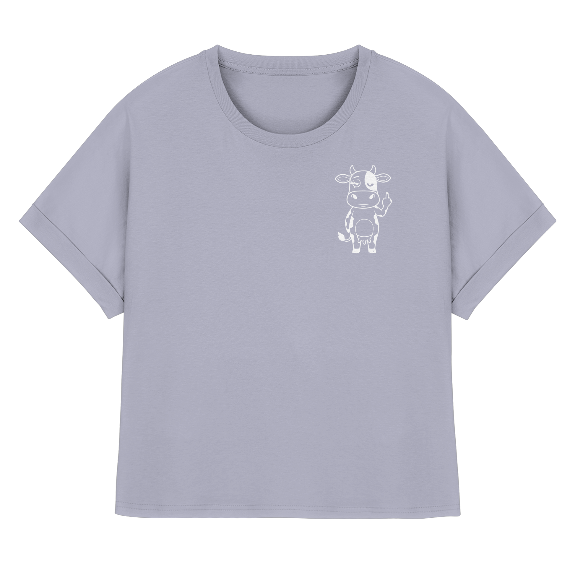 Finger Cow Statement-Print – Serene Blue Rolled Sleeves Tee | GÖRL Bio-Baumwolle, DTF-Druck in DE