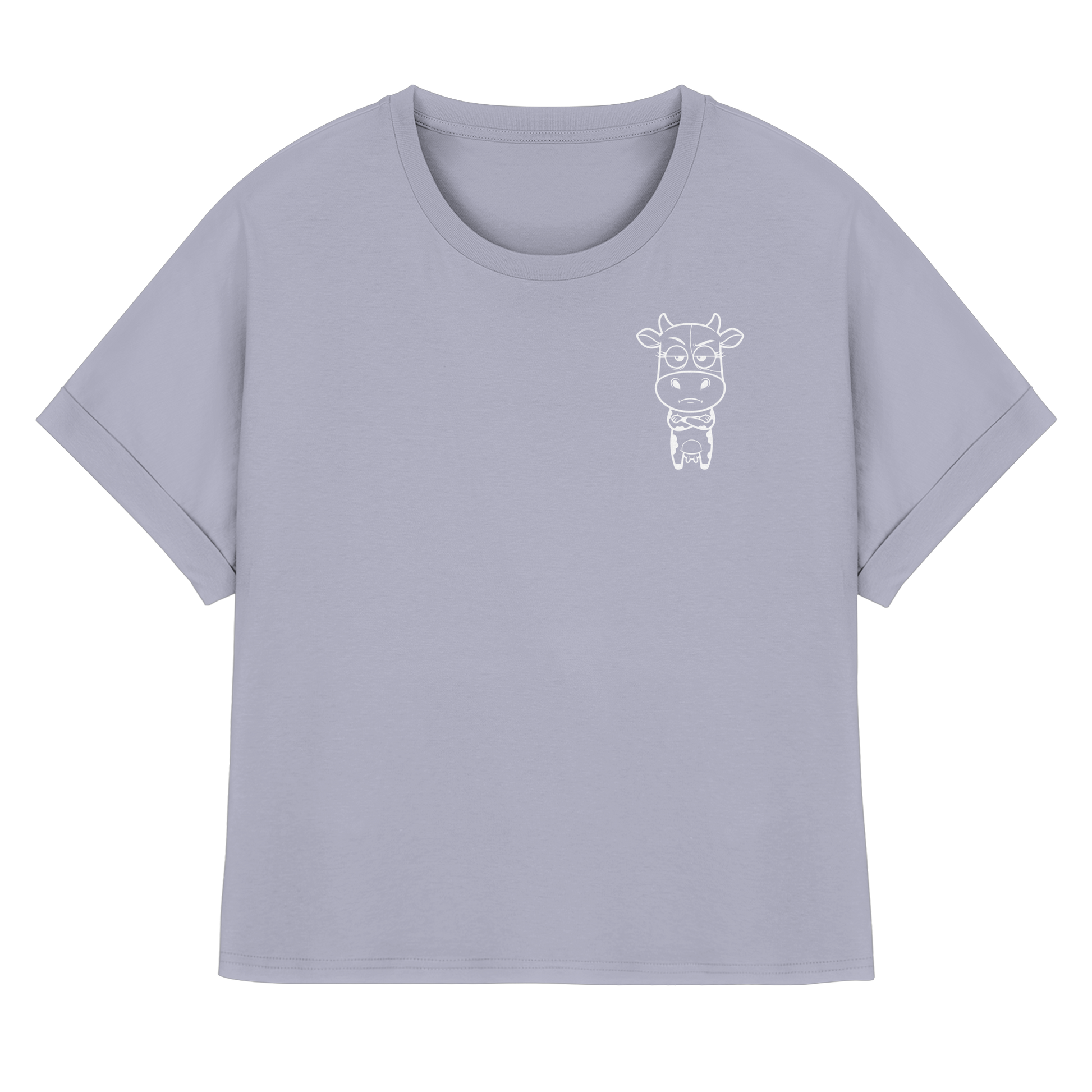 Annoyed Cow Statement-Print – Serene Blue Rolled Sleeves Tee | GÖRL Bio-Baumwolle, DTF-Druck in DE