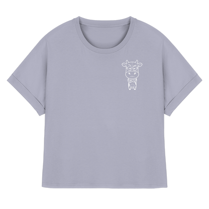 Annoyed Cow Statement-Print – Serene Blue Rolled Sleeves Tee | GÖRL Bio-Baumwolle, DTF-Druck in DE