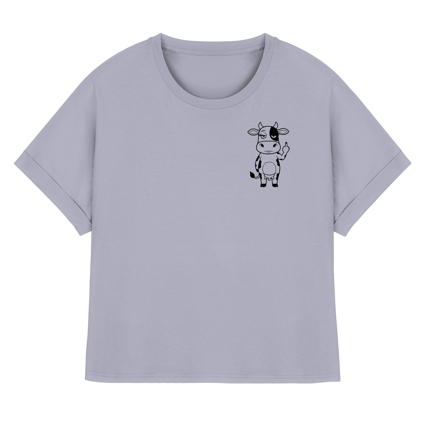 Finger Cow Statement-Print – Serene Blue Rolled Sleeves Tee | GÖRL Bio-Baumwolle, DTF-Druck in DE