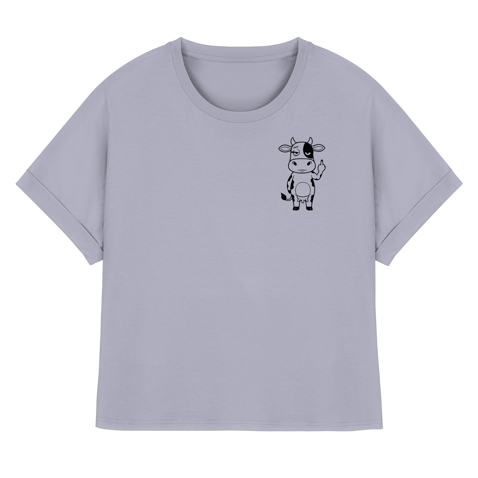 Finger Cow Statement-Print – Serene Blue Rolled Sleeves Tee | GÖRL Bio-Baumwolle, DTF-Druck in DE