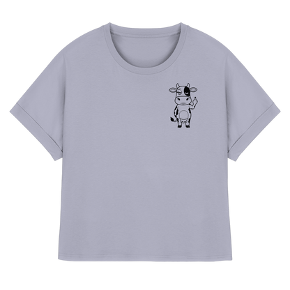 Finger Cow Statement-Print – Serene Blue Rolled Sleeves Tee | GÖRL Bio-Baumwolle, DTF-Druck in DE