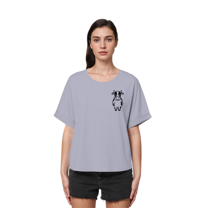 Angry Cow Statement-Print – Serene Blue Rolled Sleeves Tee | GÖRL Bio-Baumwolle, DTF-Druck in DE