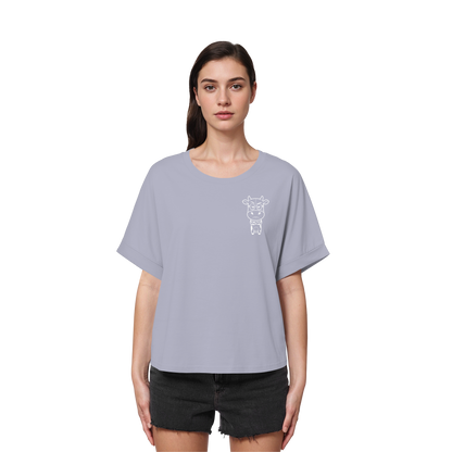 Annoyed Cow Statement-Print – Serene Blue Rolled Sleeves Tee | GÖRL Bio-Baumwolle, DTF-Druck in DE