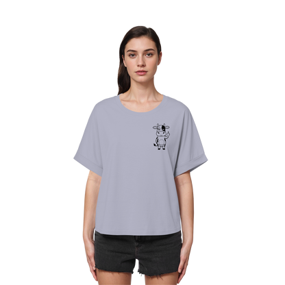 Finger Cow Statement-Print – Serene Blue Rolled Sleeves Tee | GÖRL Bio-Baumwolle, DTF-Druck in DE