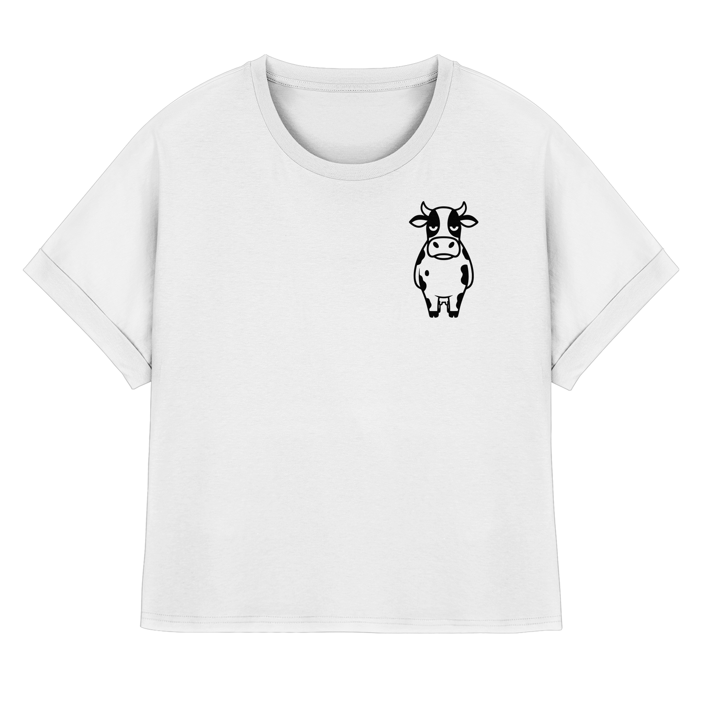 Angry Cow Statement-Print – Weiss Rolled Sleeves Tee | GÖRL Bio-Baumwolle, DTF-Druck in DE