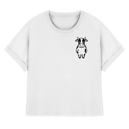 Angry Cow Statement-Print – Weiss Rolled Sleeves Tee | GÖRL Bio-Baumwolle, DTF-Druck in DE