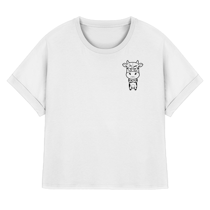 Annoyed Cow Statement-Print – Weiss Rolled Sleeves Tee | GÖRL Bio-Baumwolle, DTF-Druck in DE