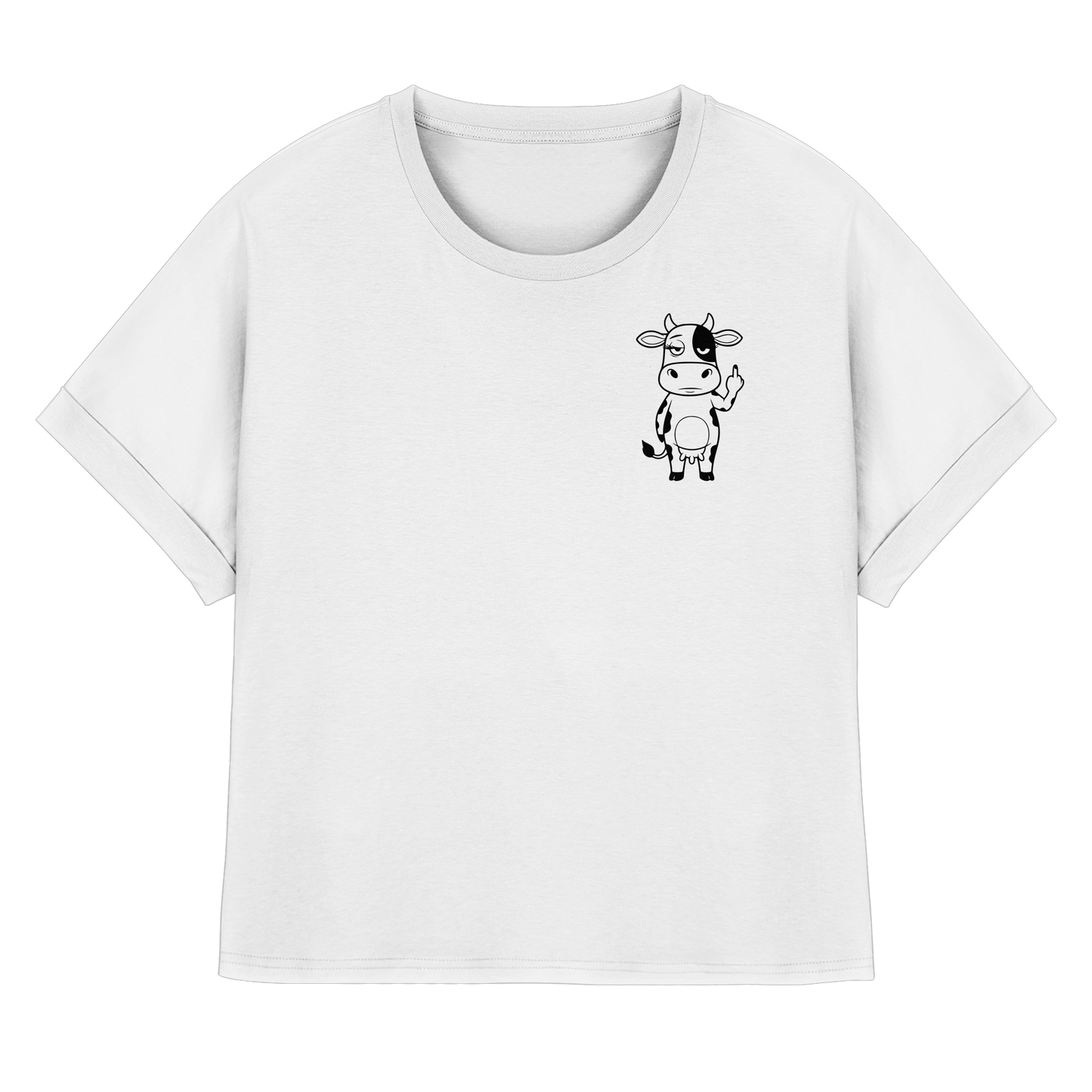 Finger Cow Statement-Print – Weiss Rolled Sleeves Tee | GÖRL Bio-Baumwolle, DTF-Druck in DE