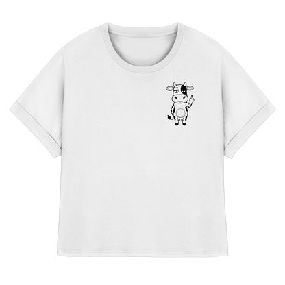 Finger Cow Statement-Print – Weiss Rolled Sleeves Tee | GÖRL Bio-Baumwolle, DTF-Druck in DE