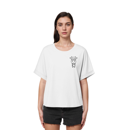 Annoyed Cow Statement-Print – Weiss Rolled Sleeves Tee | GÖRL Bio-Baumwolle, DTF-Druck in DE