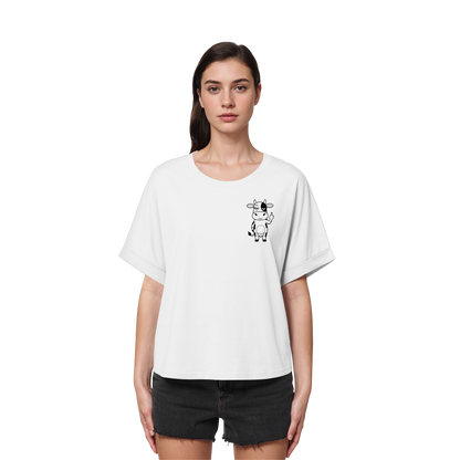 Finger Cow Statement-Print – Weiss Rolled Sleeves Tee | GÖRL Bio-Baumwolle, DTF-Druck in DE